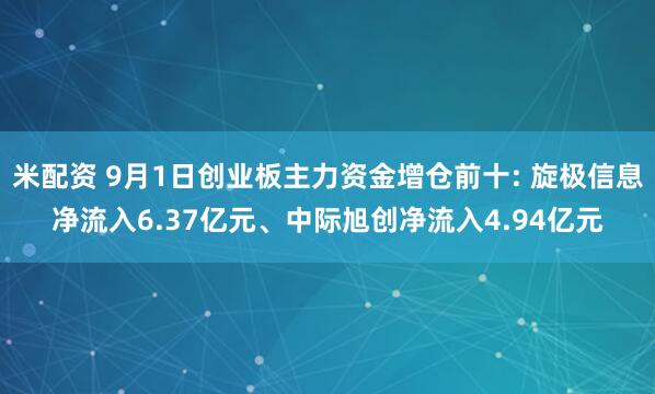 米配资 9月1日创业板主力资金增仓前十: 旋极信息净流入6.37亿元、中际旭创净流入4.94亿元